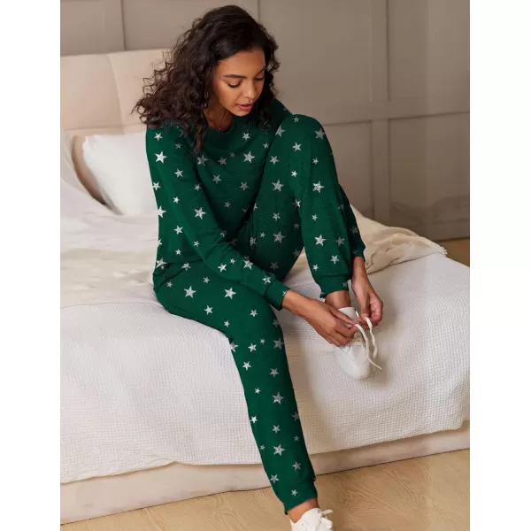 Ekouaer Womens Pajamas Set Long Sleeve Loungewear Soft Joggers Lounge Set with PocketsPattern3 Green and Stars