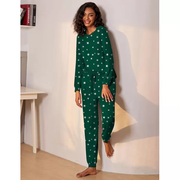 Ekouaer Womens Pajamas Set Long Sleeve Loungewear Soft Joggers Lounge Set with PocketsPattern3 Green and Stars