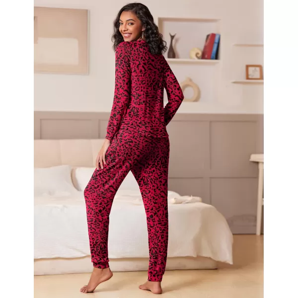 Ekouaer Womens Pajamas Set Long Sleeve Loungewear Soft Joggers Lounge Set with PocketsRed Leopard