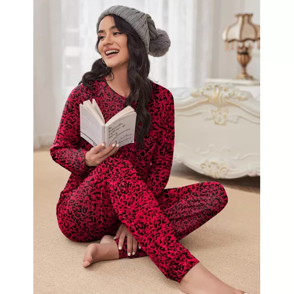 Ekouaer Womens Pajamas Set Long Sleeve Loungewear Soft Joggers Lounge Set with PocketsRed Leopard