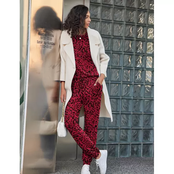 Ekouaer Womens Pajamas Set Long Sleeve Loungewear Soft Joggers Lounge Set with PocketsRed Leopard