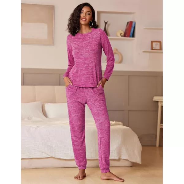 Ekouaer Womens Pajamas Set Long Sleeve Loungewear Soft Joggers Lounge Set with PocketsRose Red