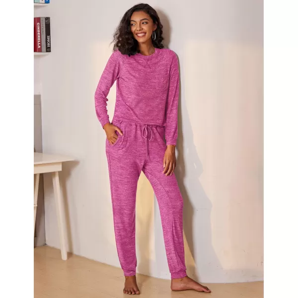 Ekouaer Womens Pajamas Set Long Sleeve Loungewear Soft Joggers Lounge Set with PocketsRose Red