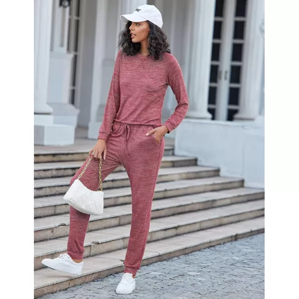 Ekouaer Womens Pajamas Set Long Sleeve Loungewear Soft Joggers Lounge Set with PocketsWine Red