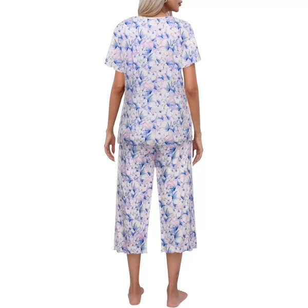 Ekouaer Womens Pajamas Set Short Sleeve Sleepwear Top Capri Pants Pjs Sets Soft Loungewear SXXLBlue With Butterfly Print