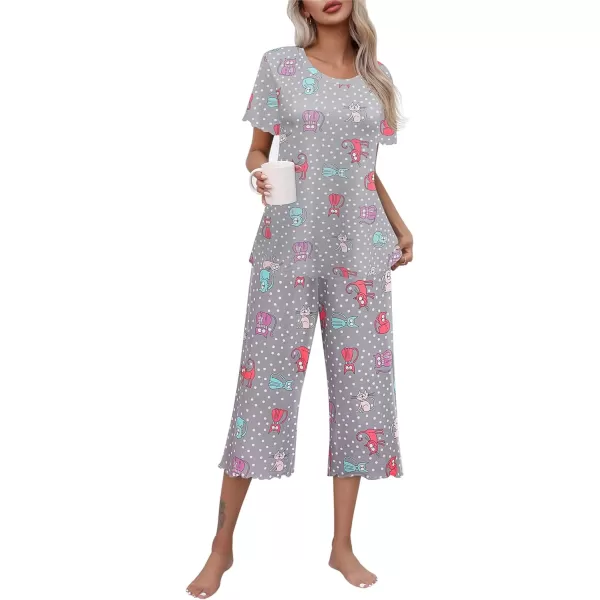 Ekouaer Womens Pajamas Set Short Sleeve Sleepwear Top Capri Pants Pjs Sets Soft Loungewear SXXLCute Carton