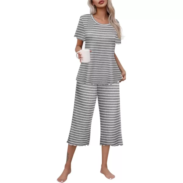 Ekouaer Womens Pajamas Set Short Sleeve Sleepwear Top Capri Pants Pjs Sets Soft Loungewear SXXLGray Stripe