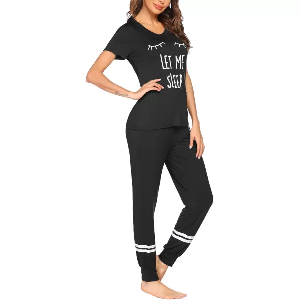 Ekouaer Womens Pajamas Set Short Sleeve Sleepwear Tops with Long Pants Pjs Set Print NightwearBlack 2