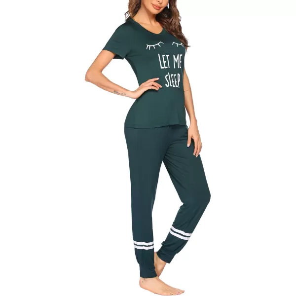 Ekouaer Womens Pajamas Set Short Sleeve Sleepwear Tops with Long Pants Pjs Set Print NightwearDeep Green