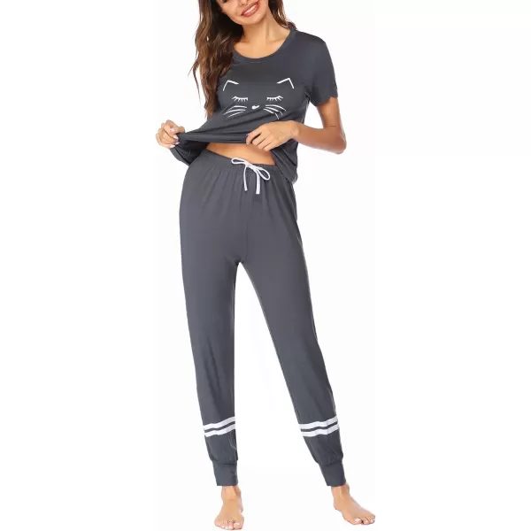 Ekouaer Womens Pajamas Set Short Sleeve Sleepwear Tops with Long Pants Pjs Set Print NightwearDeep Grey