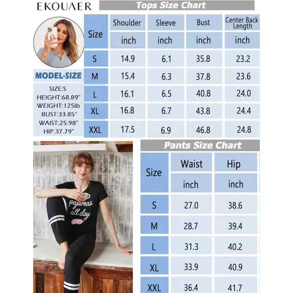 Ekouaer Womens Pajamas Set Short Sleeve Sleepwear Tops with Long Pants Pjs Set Print NightwearLight Grey2
