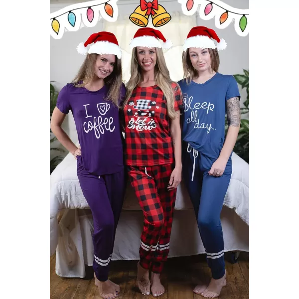 Ekouaer Womens Pajamas Set Short Sleeve Sleepwear Tops with Long Pants Pjs Set Print NightwearPurple