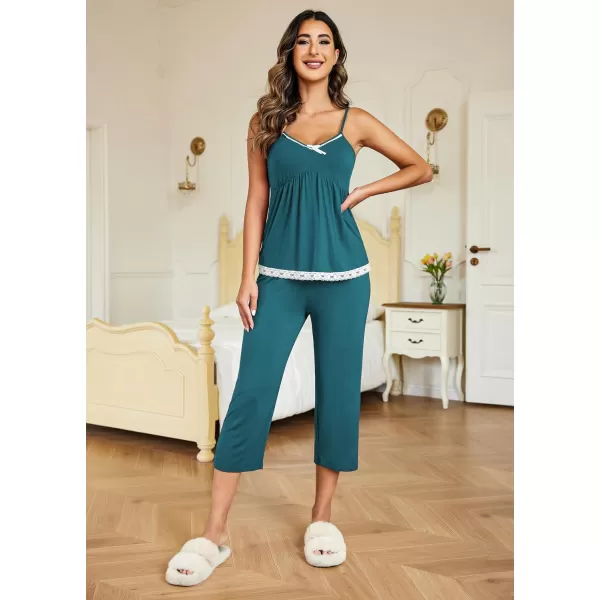 Ekouaer Womens Pajamas Set VNeck Cami Top and Capris Pants Sleepwear Pjs Set SXXL01 Blue Green