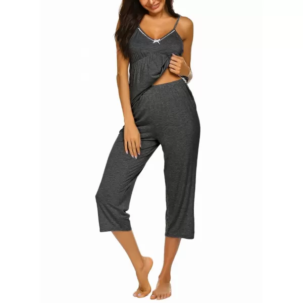 Ekouaer Womens Pajamas Set VNeck Cami Top and Capris Pants Sleepwear Pjs Set SXXL01 Dark Gray