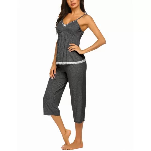 Ekouaer Womens Pajamas Set VNeck Cami Top and Capris Pants Sleepwear Pjs Set SXXL01 Dark Gray