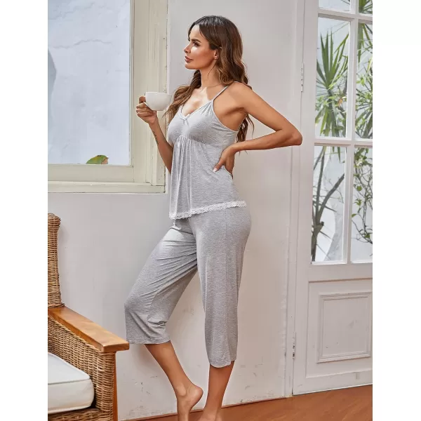 Ekouaer Womens Pajamas Set VNeck Cami Top and Capris Pants Sleepwear Pjs Set SXXL01 Grey