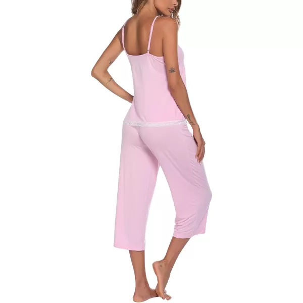 Ekouaer Womens Pajamas Set VNeck Cami Top and Capris Pants Sleepwear Pjs Set SXXL01 Misty Rose