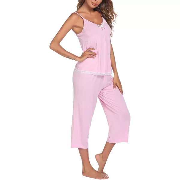 Ekouaer Womens Pajamas Set VNeck Cami Top and Capris Pants Sleepwear Pjs Set SXXL01 Misty Rose