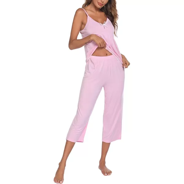 Ekouaer Womens Pajamas Set VNeck Cami Top and Capris Pants Sleepwear Pjs Set SXXL01 Misty Rose