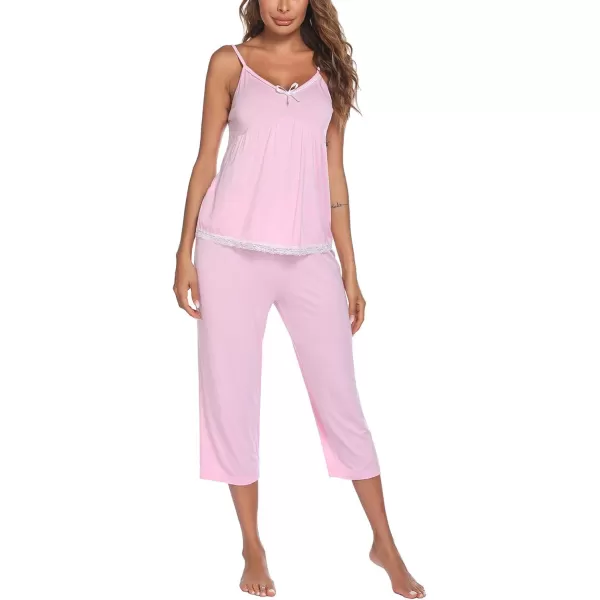 Ekouaer Womens Pajamas Set VNeck Cami Top and Capris Pants Sleepwear Pjs Set SXXL01 Misty Rose