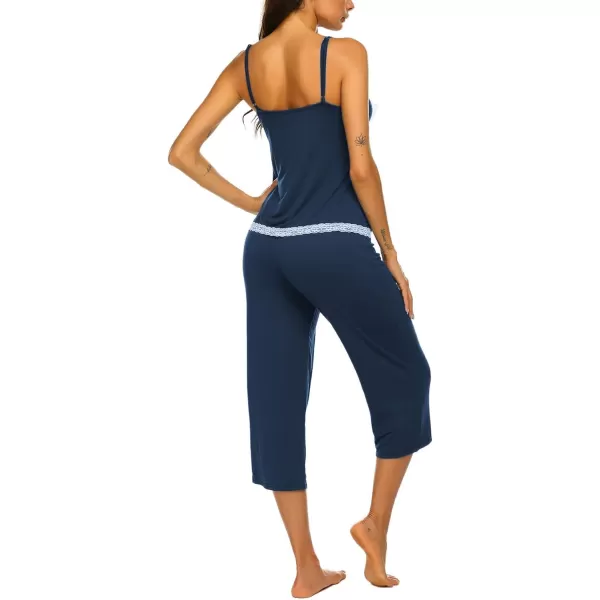 Ekouaer Womens Pajamas Set VNeck Cami Top and Capris Pants Sleepwear Pjs Set SXXL01 Navy