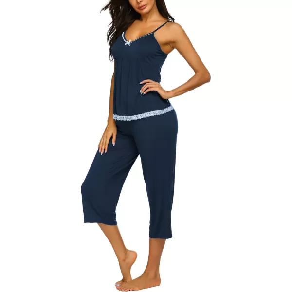 Ekouaer Womens Pajamas Set VNeck Cami Top and Capris Pants Sleepwear Pjs Set SXXL01 Navy