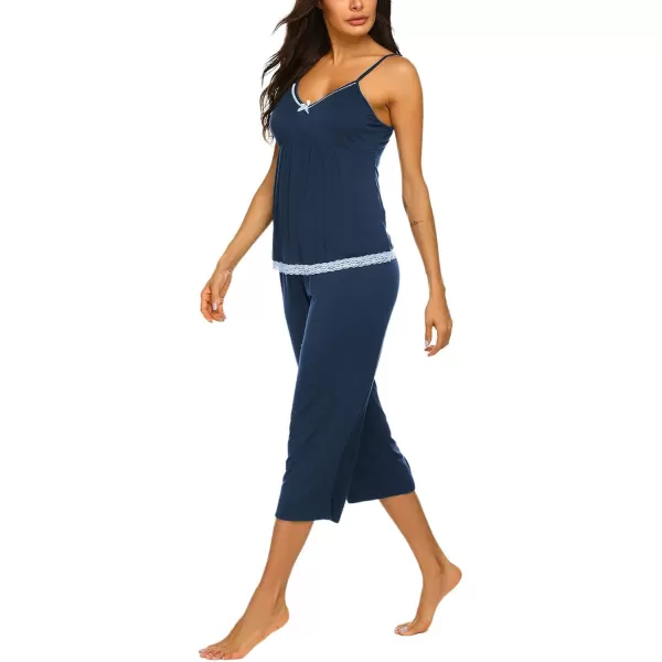 Ekouaer Womens Pajamas Set VNeck Cami Top and Capris Pants Sleepwear Pjs Set SXXL01 Navy