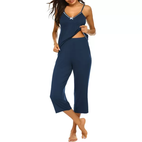 Ekouaer Womens Pajamas Set VNeck Cami Top and Capris Pants Sleepwear Pjs Set SXXL01 Navy