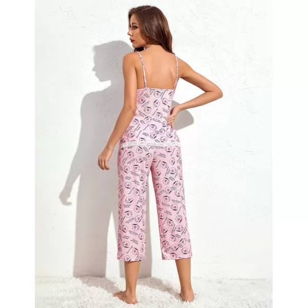 Ekouaer Womens Pajamas Set VNeck Cami Top and Capris Pants Sleepwear Pjs Set SXXL01 Pattern 7