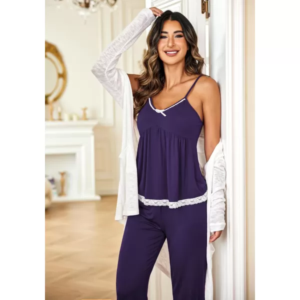 Ekouaer Womens Pajamas Set VNeck Cami Top and Capris Pants Sleepwear Pjs Set SXXL01 Purple
