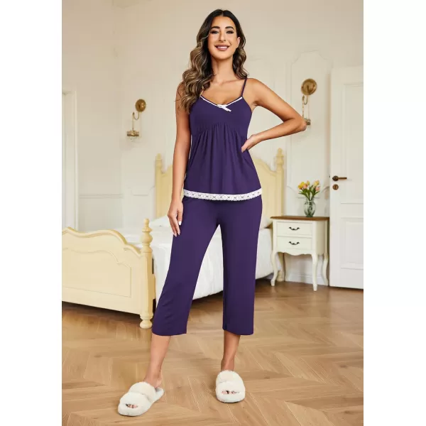 Ekouaer Womens Pajamas Set VNeck Cami Top and Capris Pants Sleepwear Pjs Set SXXL01 Purple