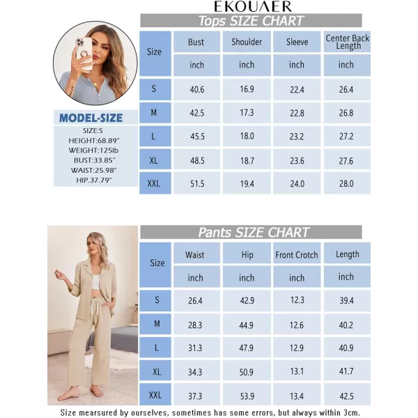 Ekouaer Womens Pajamas Sets Long Sleeve Sleepwear Button Down Shirts and Pants 2 Piece Loungewear Matching Sets with Pockets01khaki