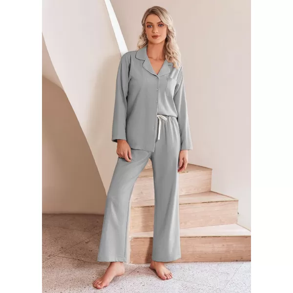 Ekouaer Womens Pajamas Sets Long Sleeve Sleepwear Button Down Shirts and Pants 2 Piece Loungewear Matching Sets with PocketsGrey