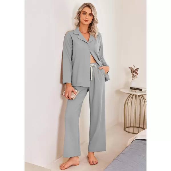 Ekouaer Womens Pajamas Sets Long Sleeve Sleepwear Button Down Shirts and Pants 2 Piece Loungewear Matching Sets with PocketsGrey