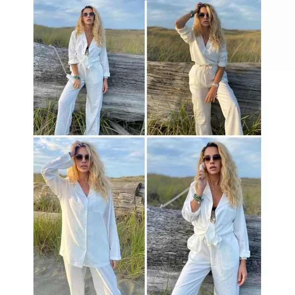 Ekouaer Womens Pajamas Sets Long Sleeve Sleepwear Button Down Shirts and Pants 2 Piece Loungewear Matching Sets with PocketsWhite