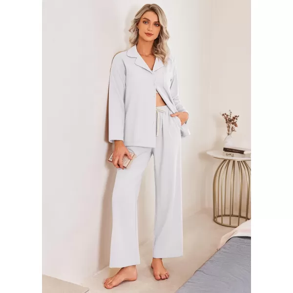 Ekouaer Womens Pajamas Sets Long Sleeve Sleepwear Button Down Shirts and Pants 2 Piece Loungewear Matching Sets with PocketsWhite