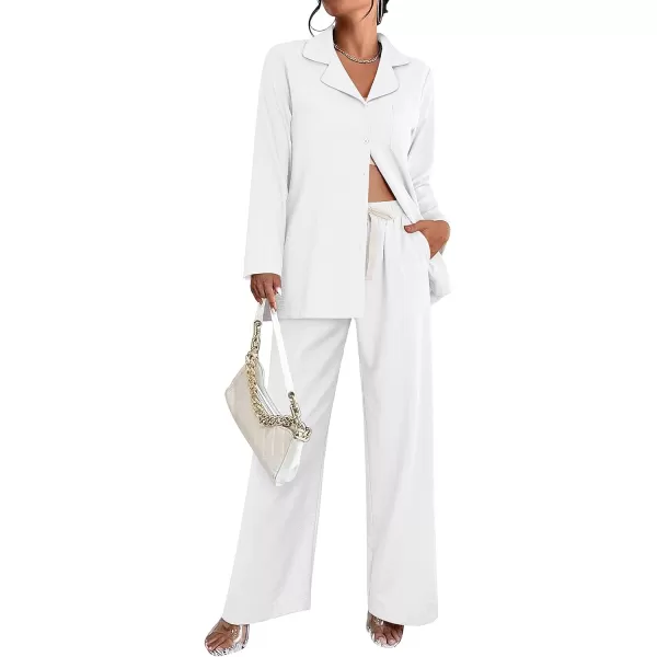 Ekouaer Womens Pajamas Sets Long Sleeve Sleepwear Button Down Shirts and Pants 2 Piece Loungewear Matching Sets with PocketsWhite