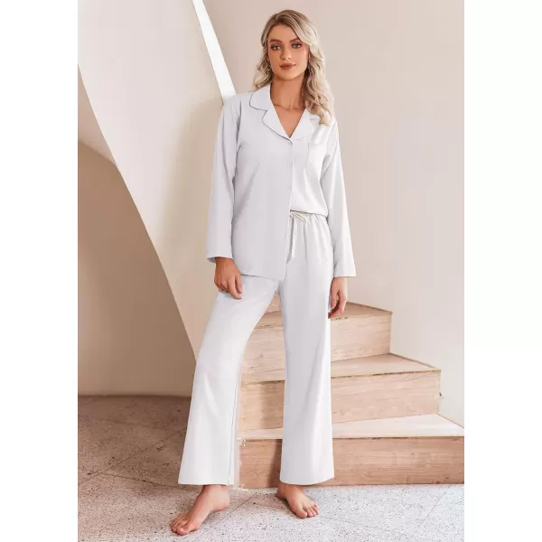 Ekouaer Womens Pajamas Sets Long Sleeve Sleepwear Button Down Shirts and Pants 2 Piece Loungewear Matching Sets with PocketsWhite