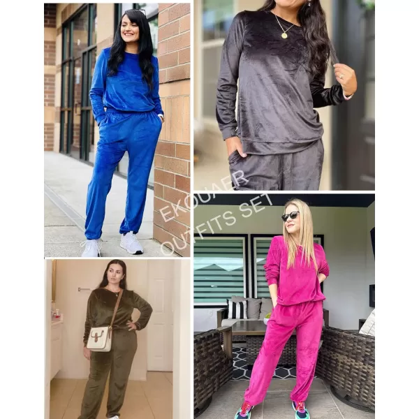 Ekouaer Womens Pajamas Sets Long Sleeve Soft Warm Sleepwear 2 Piece Velvet Pjs Lounge Sets with PocketsGrey