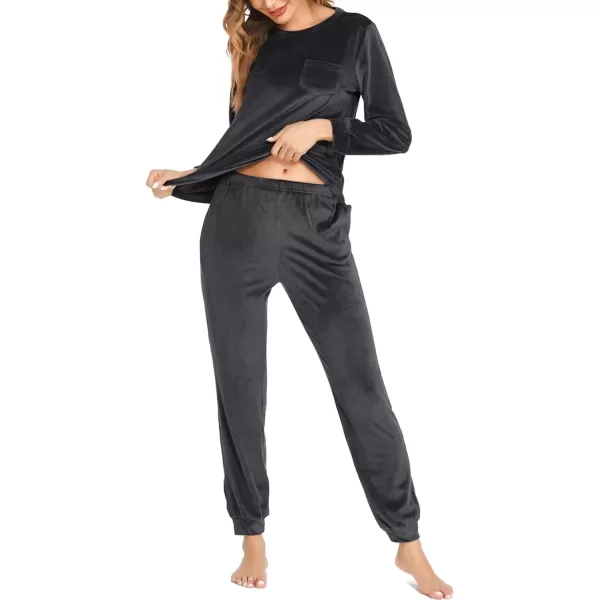 Ekouaer Womens Pajamas Sets Long Sleeve Soft Warm Sleepwear 2 Piece Velvet Pjs Lounge Sets with PocketsGrey