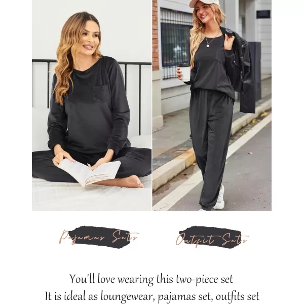 Ekouaer Womens Pajamas Sets Long Sleeve Soft Warm Sleepwear 2 Piece Velvet Pjs Lounge Sets with PocketsGrey