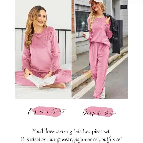 Ekouaer Womens Pajamas Sets Long Sleeve Soft Warm Sleepwear 2 Piece Velvet Pjs Lounge Sets with PocketsHot Pink