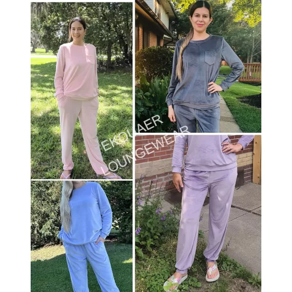 Ekouaer Womens Pajamas Sets Long Sleeve Soft Warm Sleepwear 2 Piece Velvet Pjs Lounge Sets with PocketsKhaki