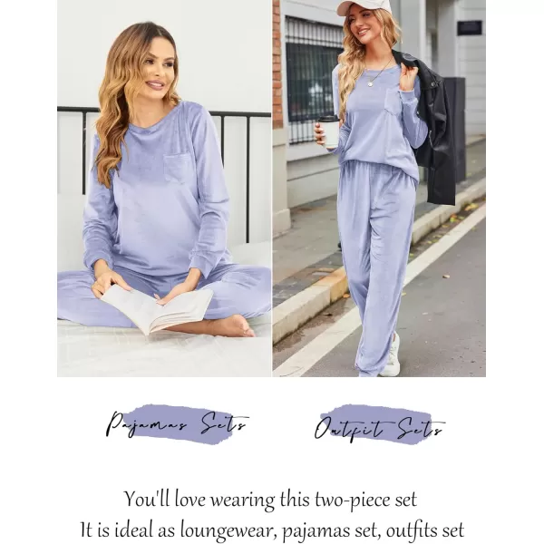 Ekouaer Womens Pajamas Sets Long Sleeve Soft Warm Sleepwear 2 Piece Velvet Pjs Lounge Sets with PocketsLight Blue