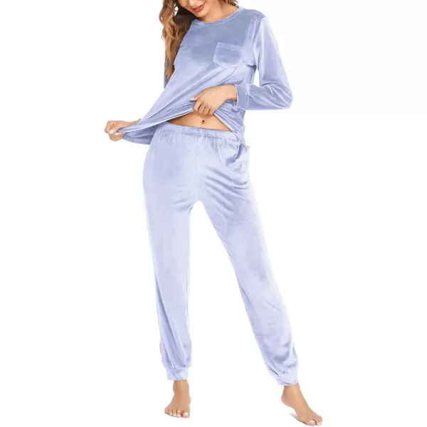 Ekouaer Womens Pajamas Sets Long Sleeve Soft Warm Sleepwear 2 Piece Velvet Pjs Lounge Sets with PocketsLight Blue