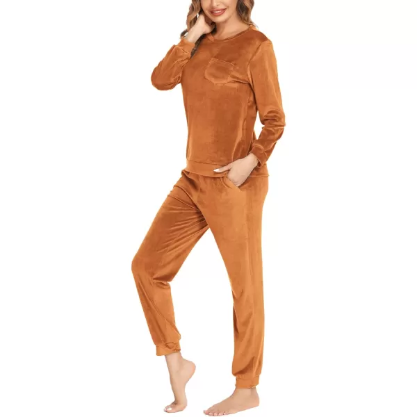 Ekouaer Womens Pajamas Sets Long Sleeve Soft Warm Sleepwear 2 Piece Velvet Pjs Lounge Sets with PocketsOrange