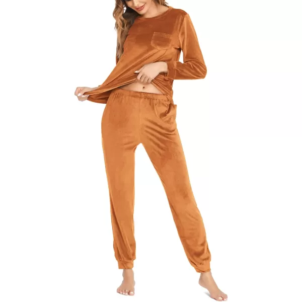 Ekouaer Womens Pajamas Sets Long Sleeve Soft Warm Sleepwear 2 Piece Velvet Pjs Lounge Sets with PocketsOrange