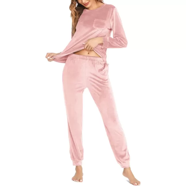 Ekouaer Womens Pajamas Sets Long Sleeve Soft Warm Sleepwear 2 Piece Velvet Pjs Lounge Sets with PocketsPink