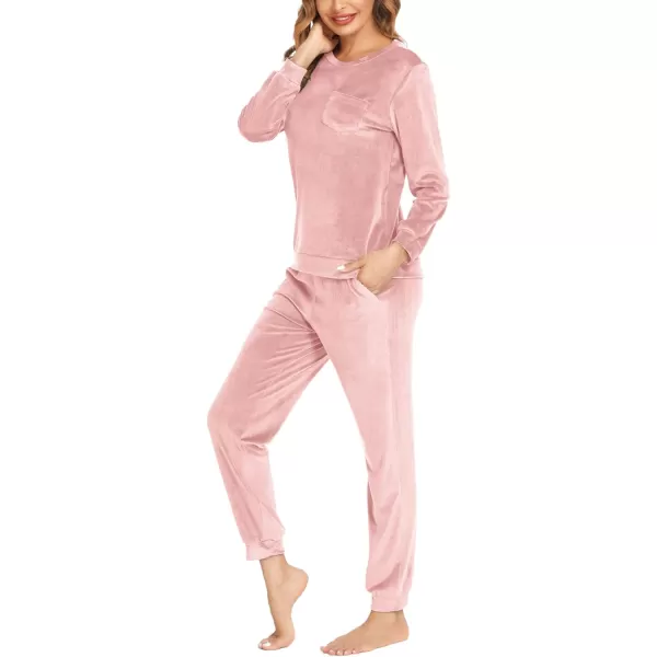 Ekouaer Womens Pajamas Sets Long Sleeve Soft Warm Sleepwear 2 Piece Velvet Pjs Lounge Sets with PocketsPink