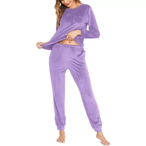 Ekouaer Womens Pajamas Sets Long Sleeve Soft Warm Sleepwear 2 Piece Velvet Pjs Lounge Sets with PocketsPurple